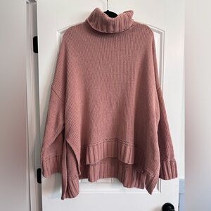 Aerie Pink Cowl Neck Sweater with Relaxed Fit